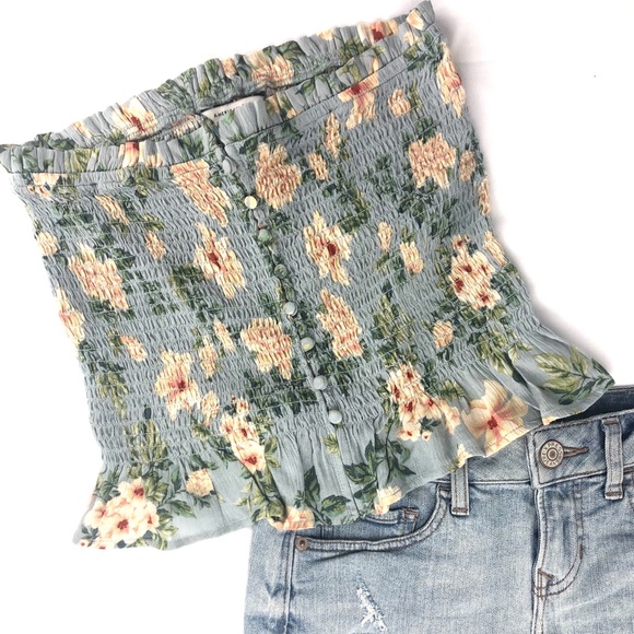 American Eagle Floral Button Up Tube Top - Picture 2 of 4